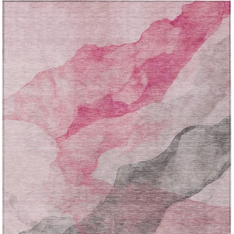 8' X 10' Blush And Gray Abstract Washable Indoor Outdoor Area Rug