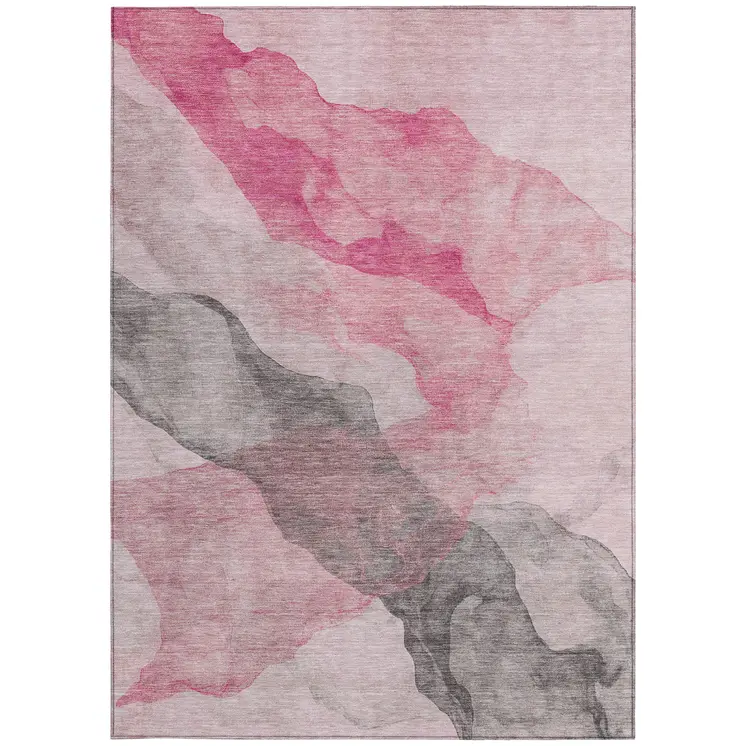 10' X 14' Blush And Gray Abstract Washable Indoor Outdoor Area Rug