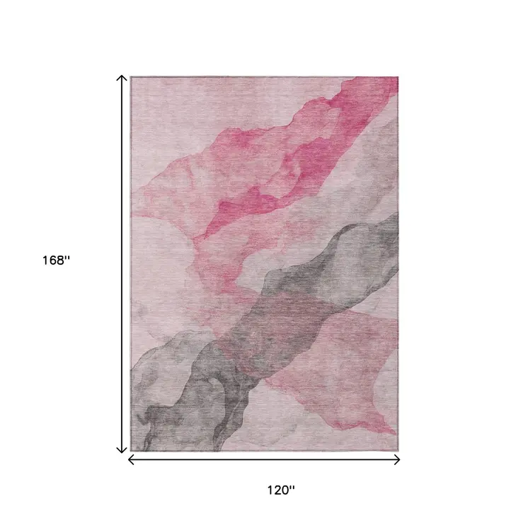 10' X 14' Blush And Gray Abstract Washable Indoor Outdoor Area Rug