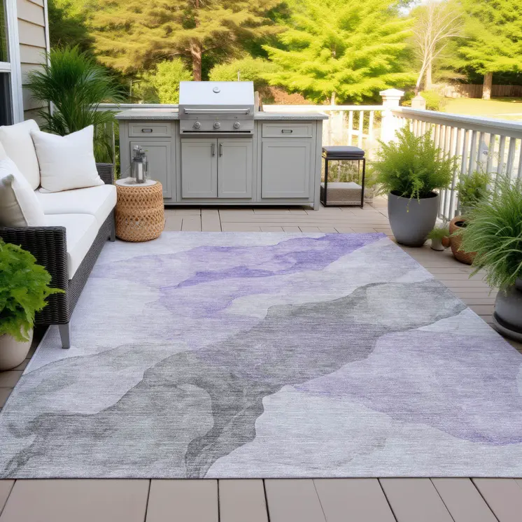 3' X 5' Lavender And Gray Abstract Washable Indoor Outdoor Area Rug