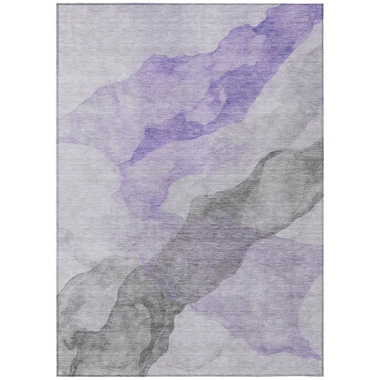 3' X 5' Lavender And Gray Abstract Washable Indoor Outdoor Area Rug