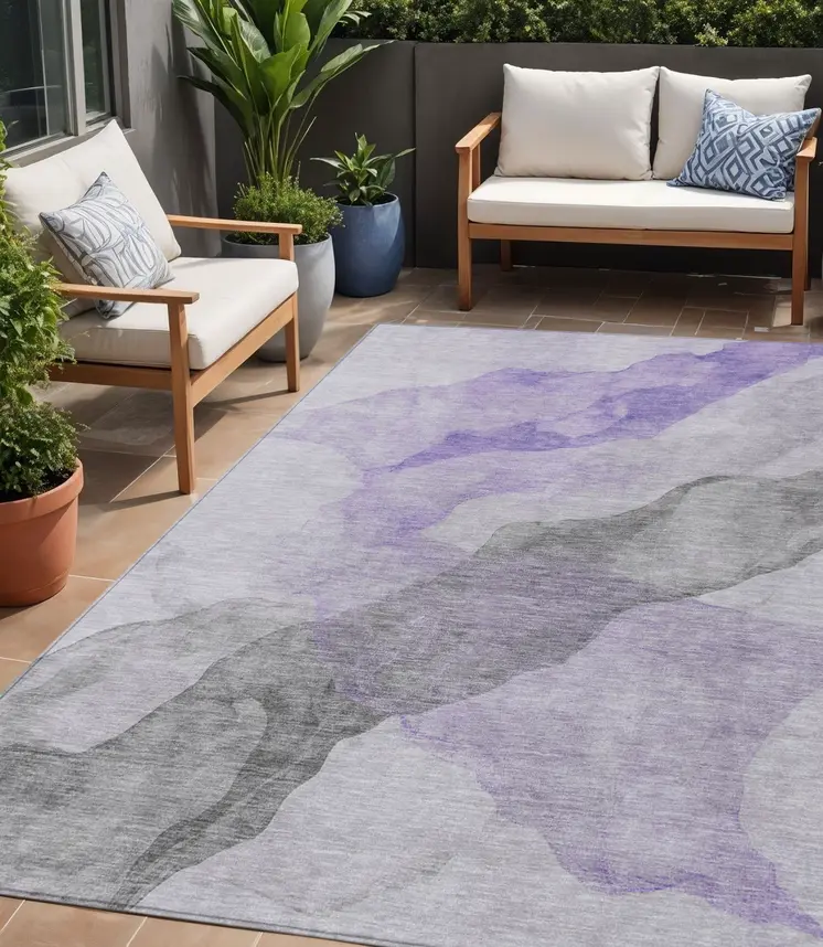 5' X 8' Lavender And Gray Abstract Washable Indoor Outdoor Area Rug