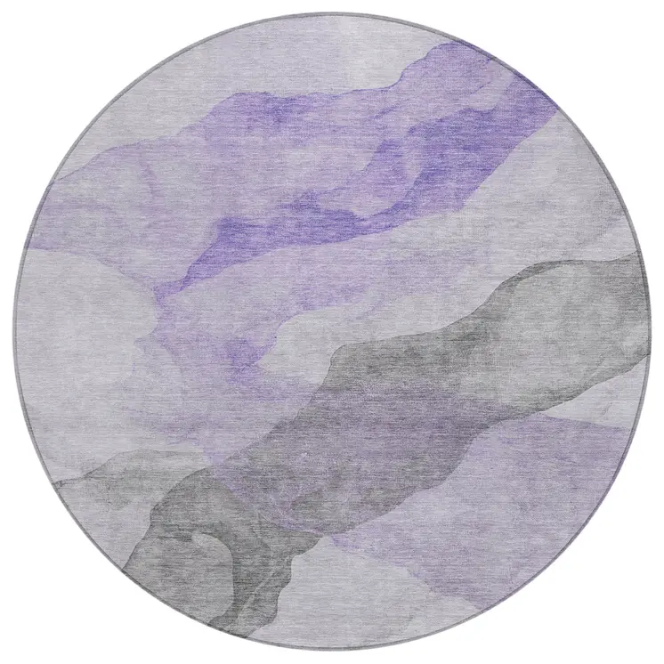 8' Lavender And Gray Round Abstract Washable Indoor Outdoor Area Rug