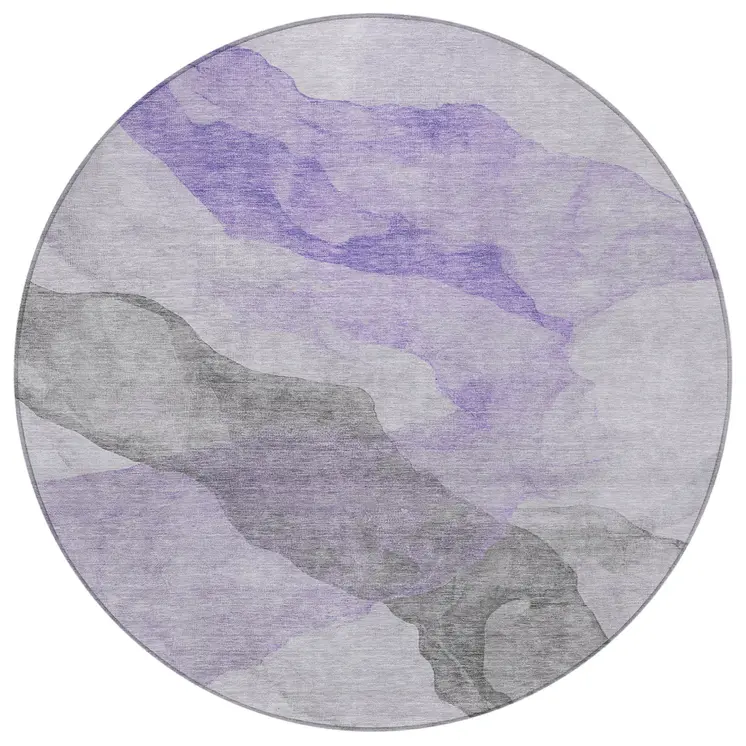 8' Lavender And Gray Round Abstract Washable Indoor Outdoor Area Rug