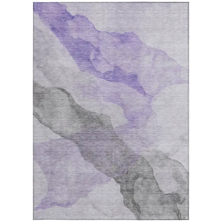 8' X 10' Lavender And Gray Abstract Washable Indoor Outdoor Area Rug