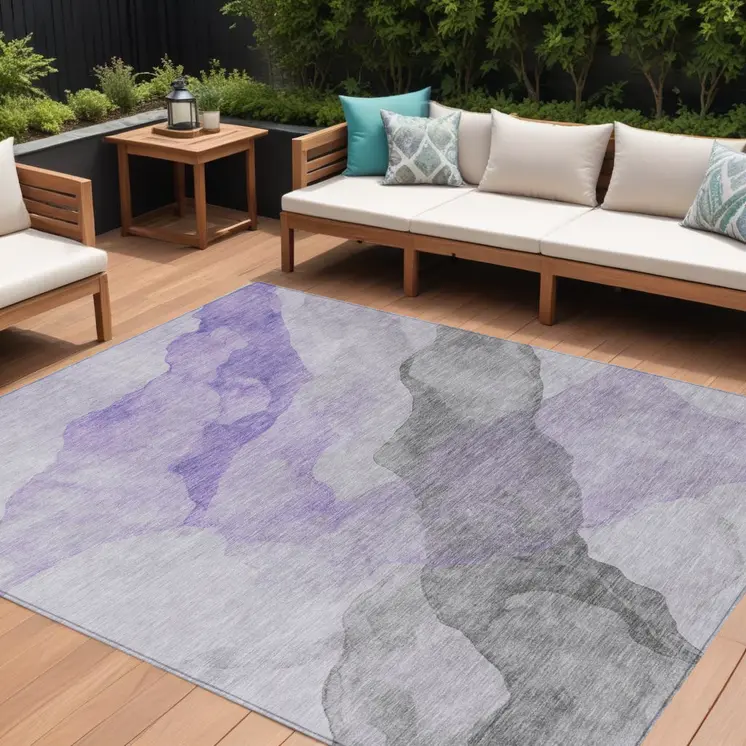 8' X 10' Lavender And Gray Abstract Washable Indoor Outdoor Area Rug