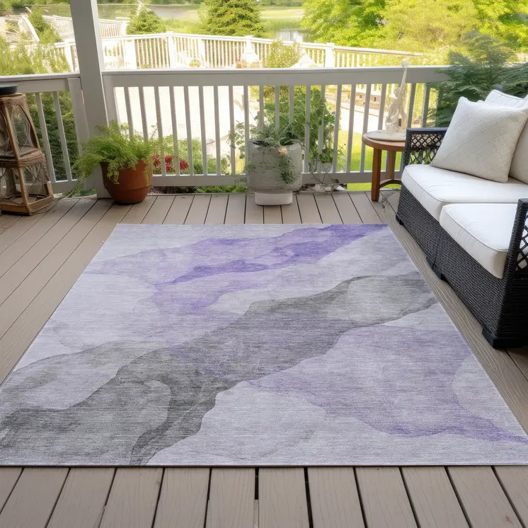 9' X 12' Lavender And Gray Abstract Washable Indoor Outdoor Area Rug