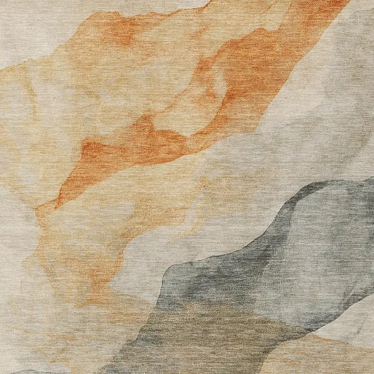5' X 8' Orange And Gray Abstract Washable Indoor Outdoor Area Rug