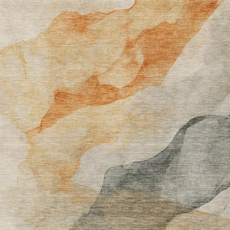 8' X 10' Orange And Gray Abstract Washable Indoor Outdoor Area Rug