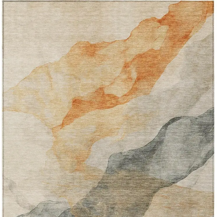 9' X 12' Orange And Gray Abstract Washable Indoor Outdoor Area Rug