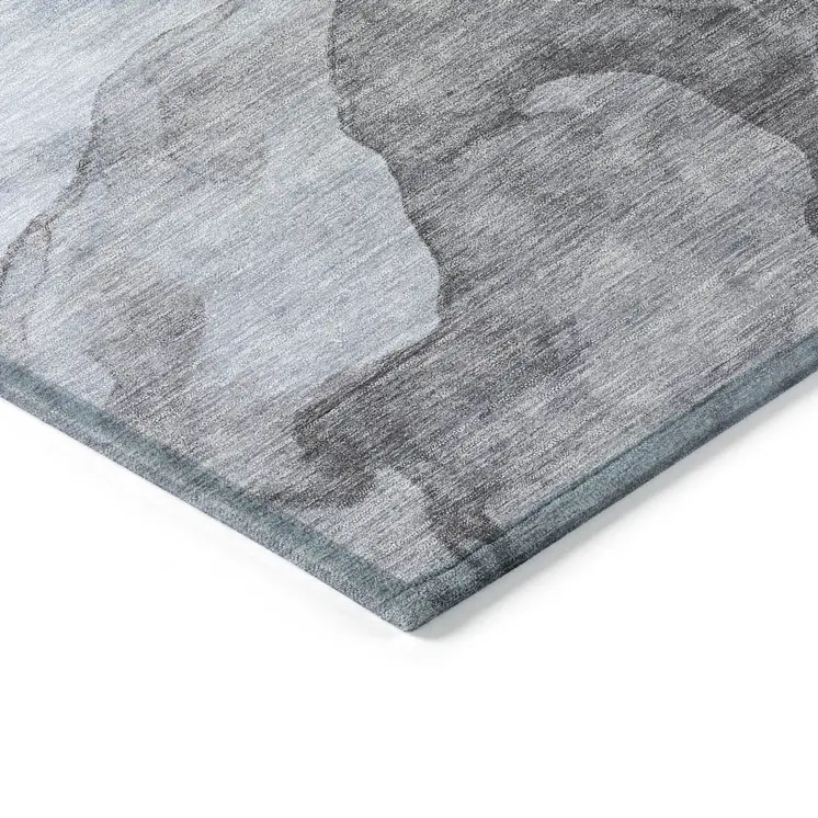 5' X 8' Sky Blue And Gray Abstract Washable Indoor Outdoor Area Rug