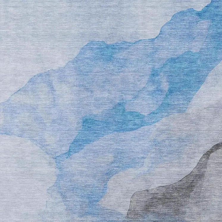 5' X 8' Sky Blue And Gray Abstract Washable Indoor Outdoor Area Rug