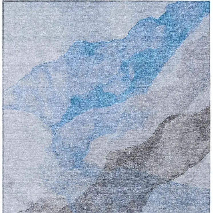 8' X 10' Sky Blue And Gray Abstract Washable Indoor Outdoor Area Rug