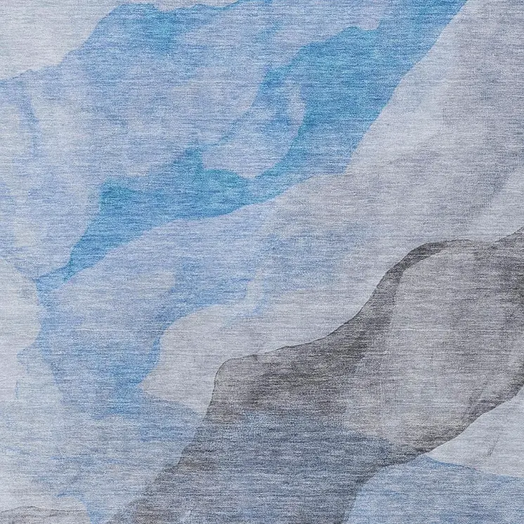 8' X 10' Sky Blue And Gray Abstract Washable Indoor Outdoor Area Rug