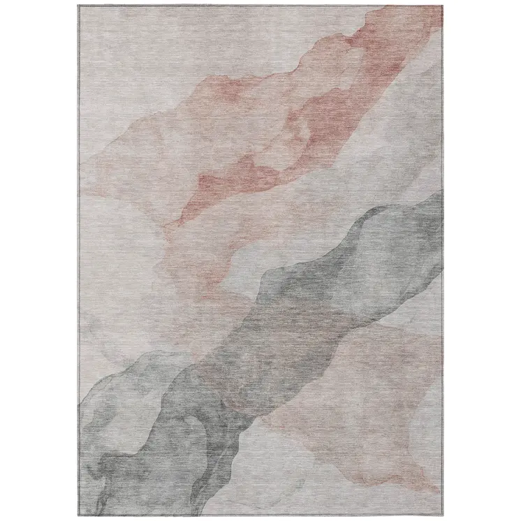 3' X 5' Salmon And Gray Abstract Washable Indoor Outdoor Area Rug
