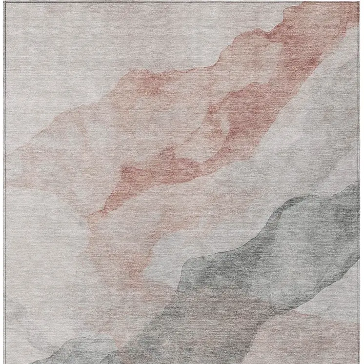 5' X 8' Salmon And Gray Abstract Washable Indoor Outdoor Area Rug
