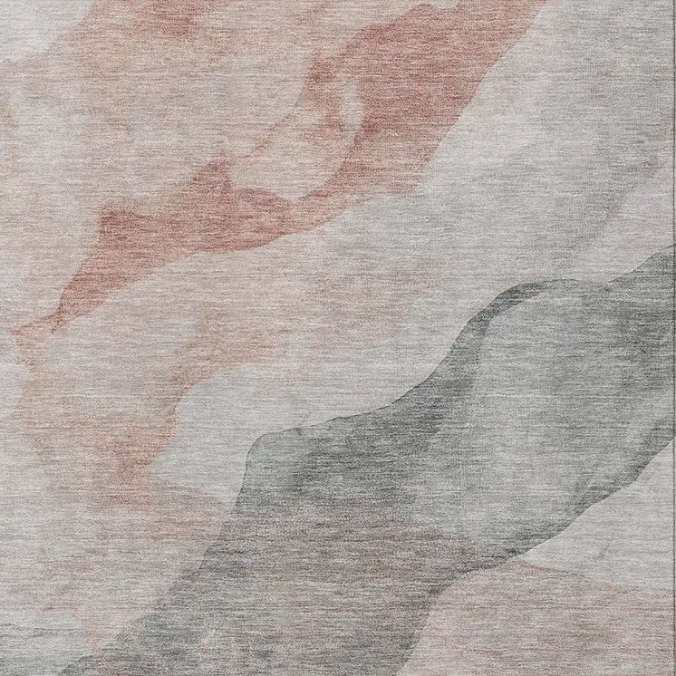 8' X 10' Salmon And Gray Abstract Washable Indoor Outdoor Area Rug