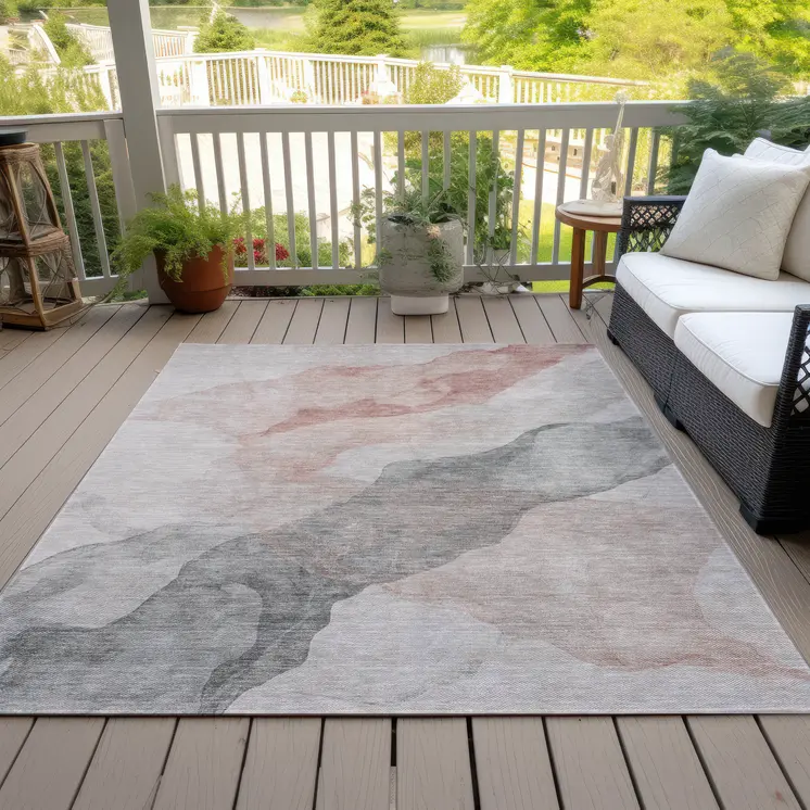 8' X 10' Salmon And Gray Abstract Washable Indoor Outdoor Area Rug