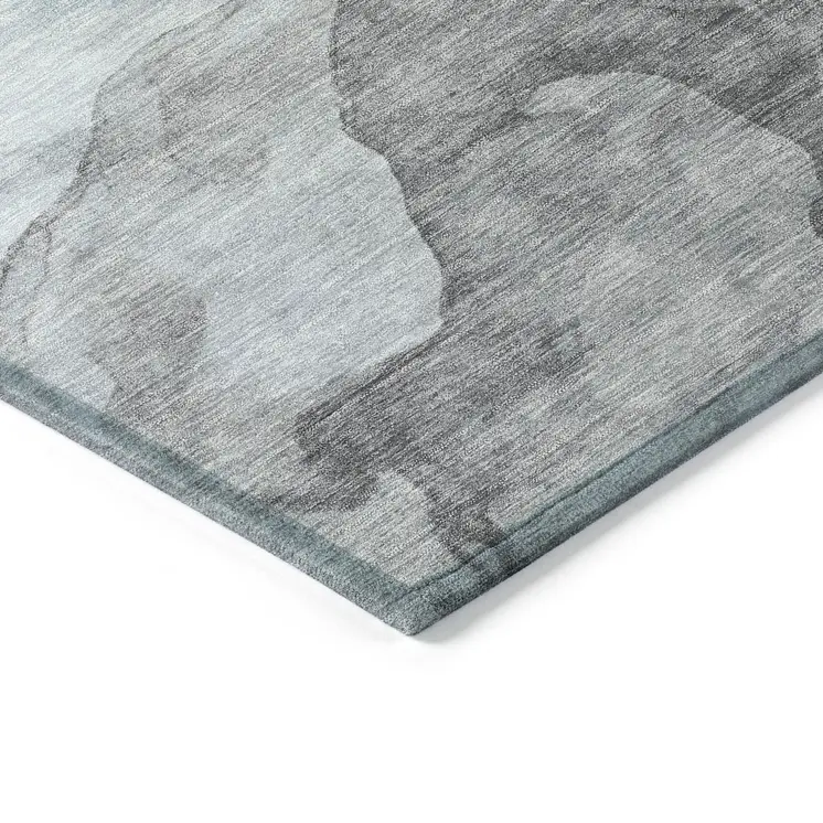3' X 5' Teal Blue And Gray Abstract Washable Indoor Outdoor Area Rug