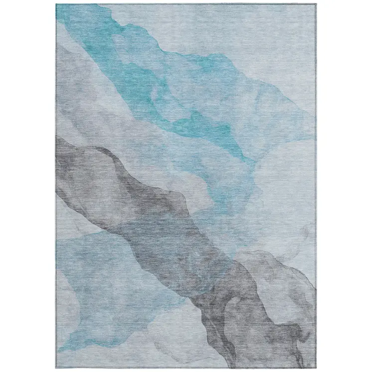 3' X 5' Teal Blue And Gray Abstract Washable Indoor Outdoor Area Rug