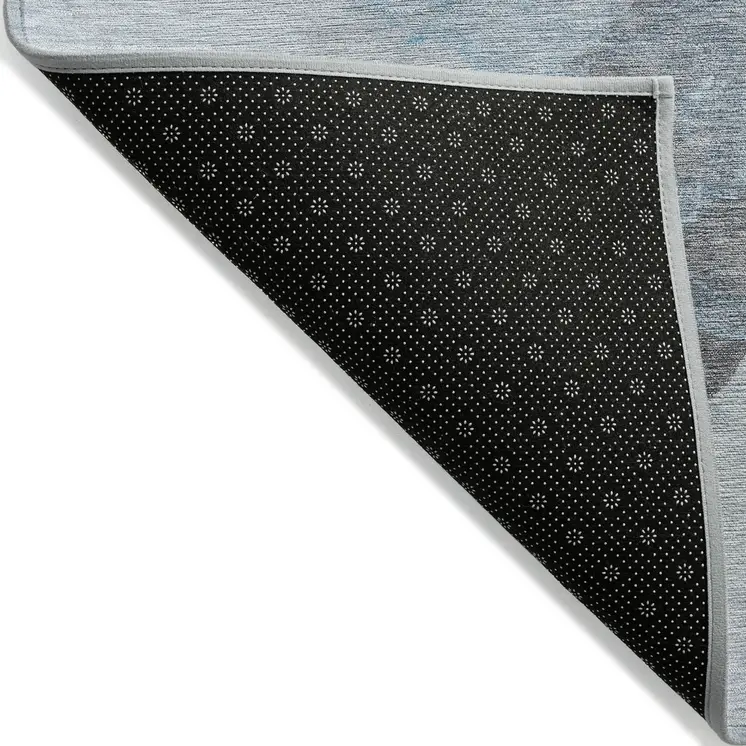 5' X 8' Teal Blue And Gray Abstract Washable Indoor Outdoor Area Rug