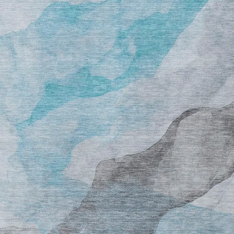 5' X 8' Teal Blue And Gray Abstract Washable Indoor Outdoor Area Rug