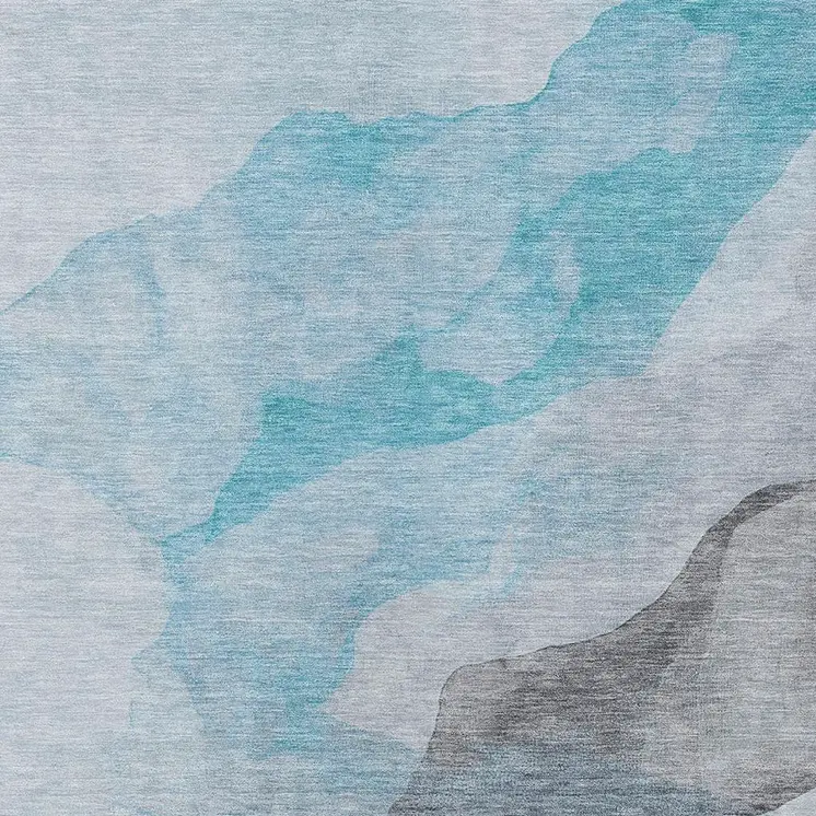 8' X 10' Teal Blue And Gray Abstract Washable Indoor Outdoor Area Rug