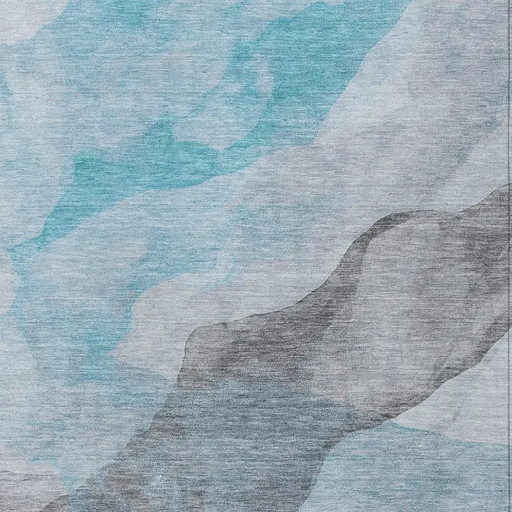 9' X 12' Teal Blue And Gray Abstract Washable Indoor Outdoor Area Rug