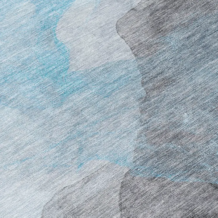 9' X 12' Teal Blue And Gray Abstract Washable Indoor Outdoor Area Rug