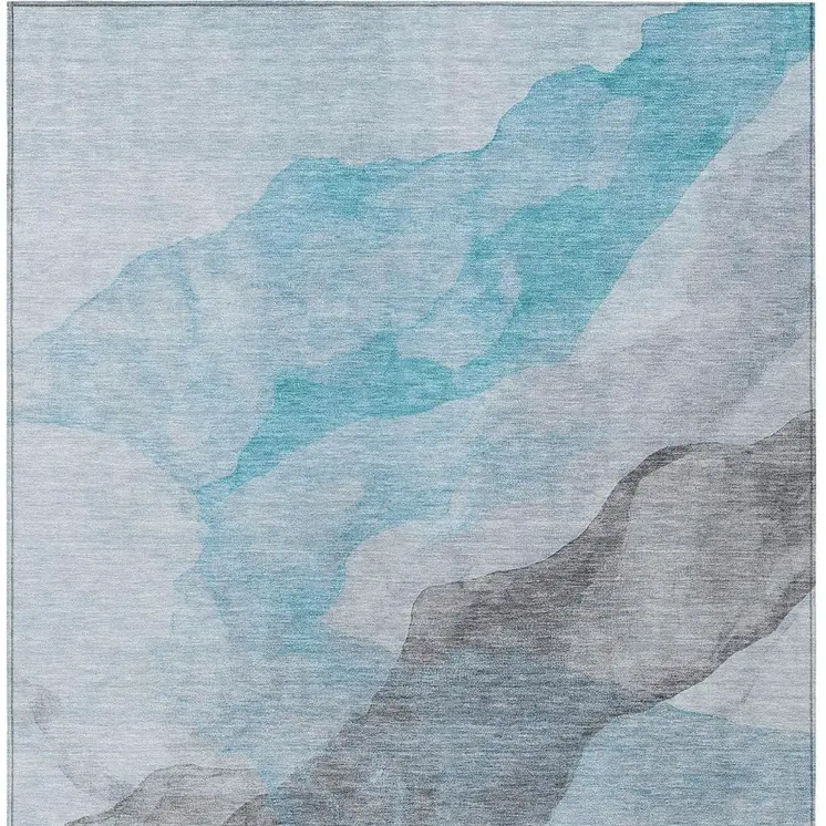 10' X 14' Teal Blue And Gray Abstract Washable Indoor Outdoor Area Rug