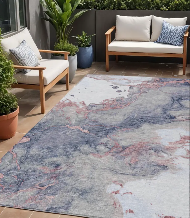 5' X 8' Blush And Gray Abstract Washable Indoor Outdoor Area Rug
