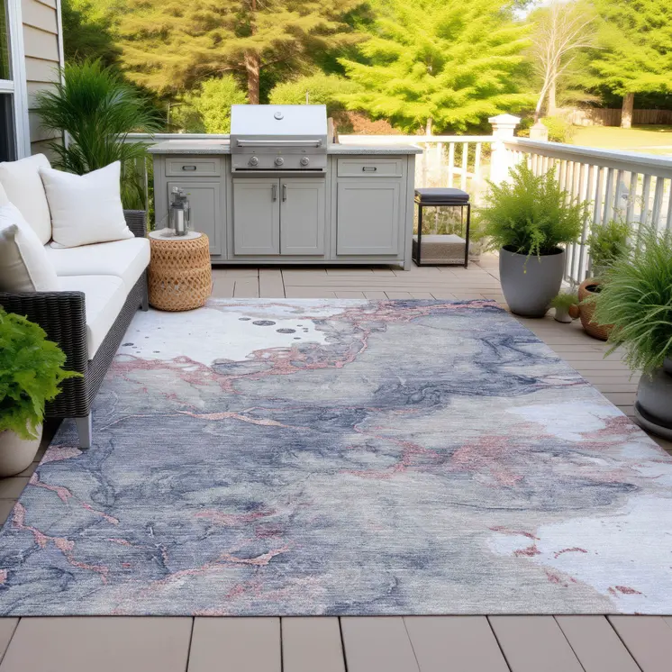 5' X 8' Blush And Gray Abstract Washable Indoor Outdoor Area Rug