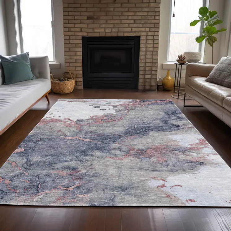 5' X 8' Blush And Gray Abstract Washable Indoor Outdoor Area Rug