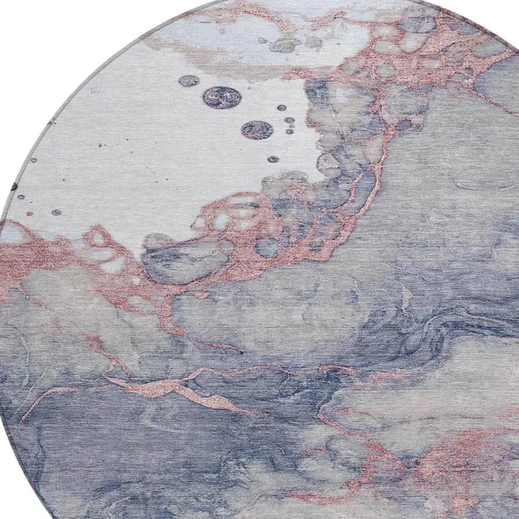 8' Blush And Gray Round Abstract Washable Indoor Outdoor Area Rug