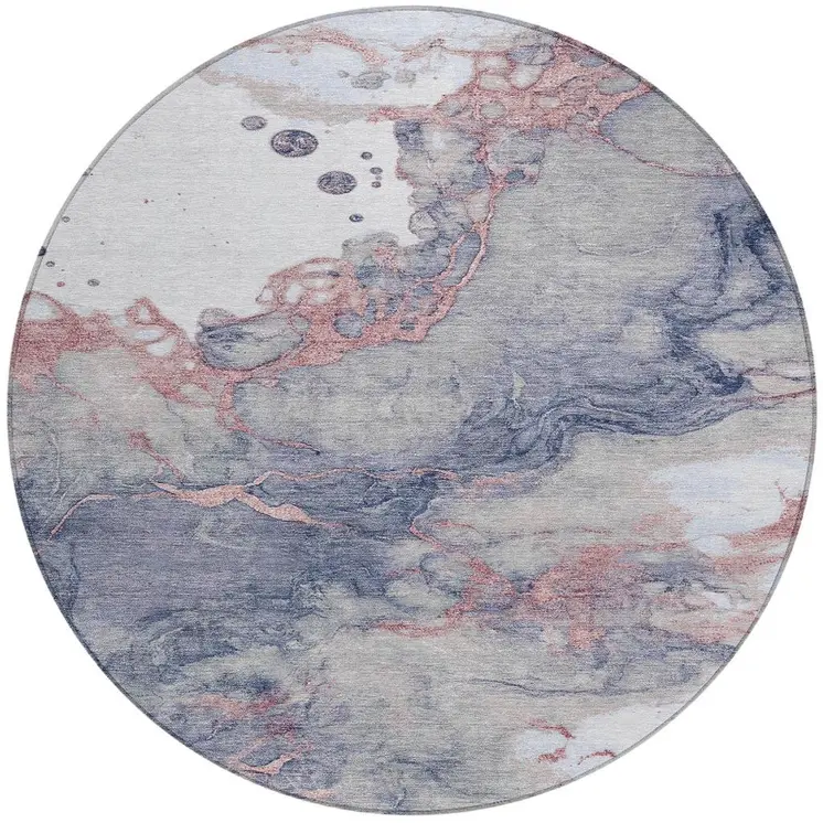 8' Blush And Gray Round Abstract Washable Indoor Outdoor Area Rug