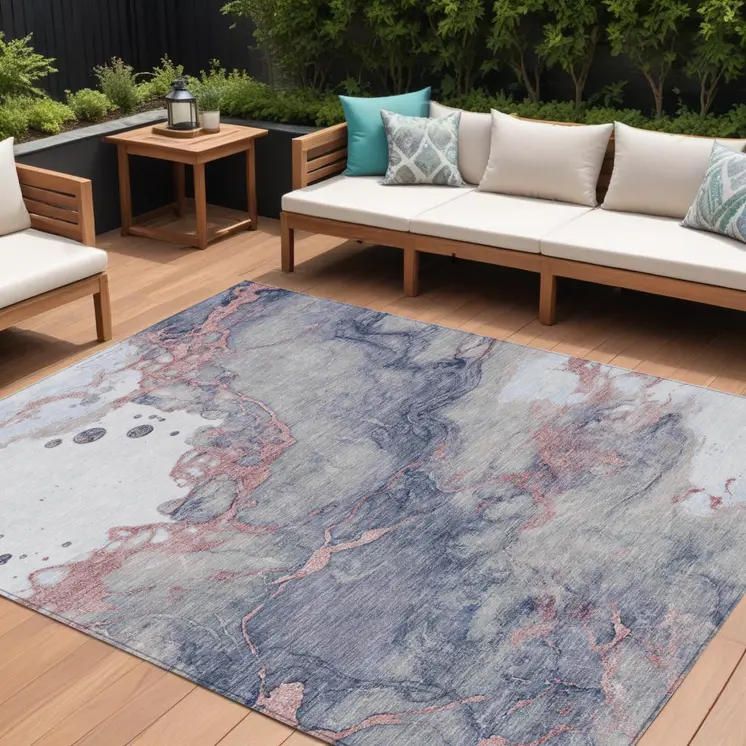 8' X 10' Blush And Gray Abstract Washable Indoor Outdoor Area Rug