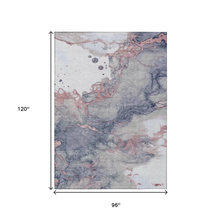 8' X 10' Blush And Gray Abstract Washable Indoor Outdoor Area Rug