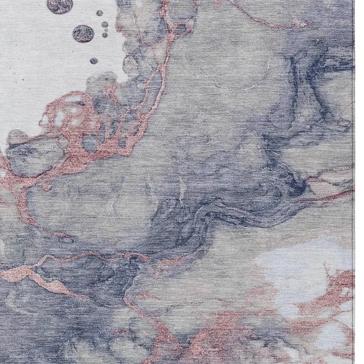 8' X 10' Blush And Gray Abstract Washable Indoor Outdoor Area Rug