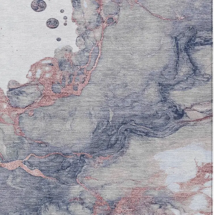 9' X 12' Blush And Gray Abstract Washable Indoor Outdoor Area Rug
