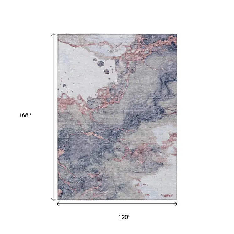 10' X 14' Blush And Gray Abstract Washable Indoor Outdoor Area Rug