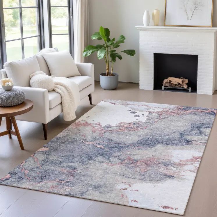 10' X 14' Blush And Gray Abstract Washable Indoor Outdoor Area Rug