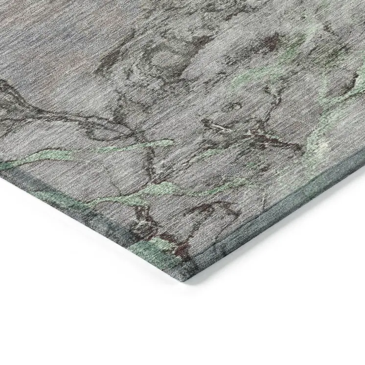 3' X 5' Green And Gray Abstract Washable Indoor Outdoor Area Rug