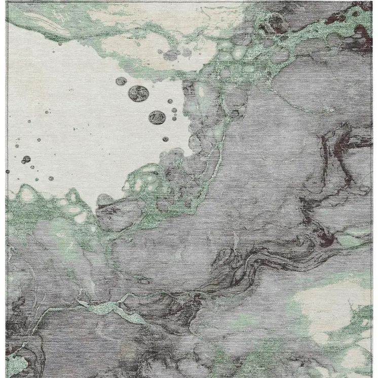 8' X 10' Green And Gray Abstract Washable Indoor Outdoor Area Rug