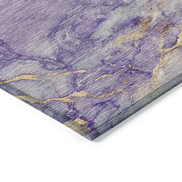 3' X 5' Purple And Gold Abstract Washable Indoor Outdoor Area Rug