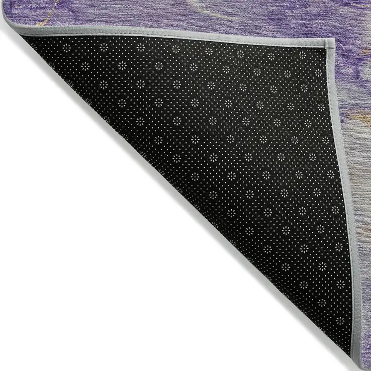 5' X 8' Purple And Gold Abstract Washable Indoor Outdoor Area Rug