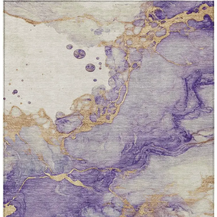 9' X 12' Purple And Gold Abstract Washable Indoor Outdoor Area Rug