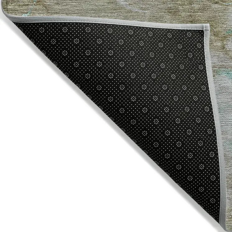 3' X 5' Teal Blue And Brown Abstract Washable Indoor Outdoor Area Rug