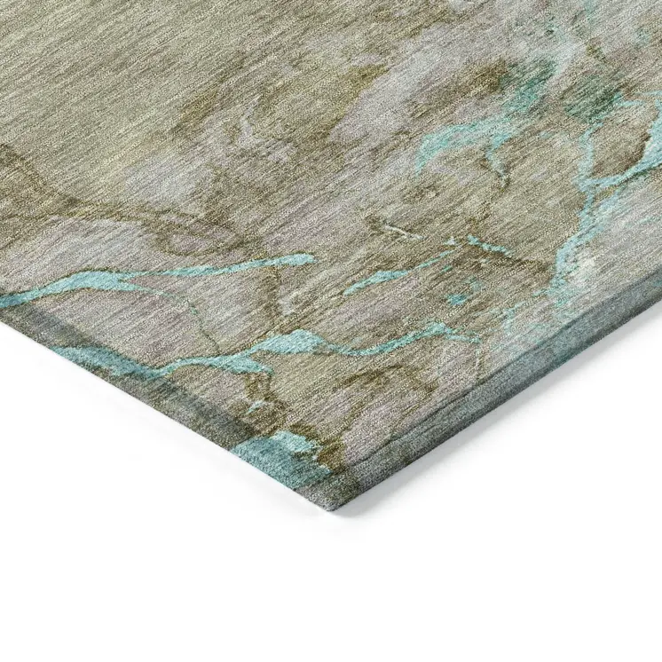 8' X 10' Teal Blue And Brown Abstract Washable Indoor Outdoor Area Rug