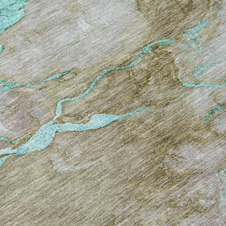 9' X 12' Teal Blue And Brown Abstract Washable Indoor Outdoor Area Rug