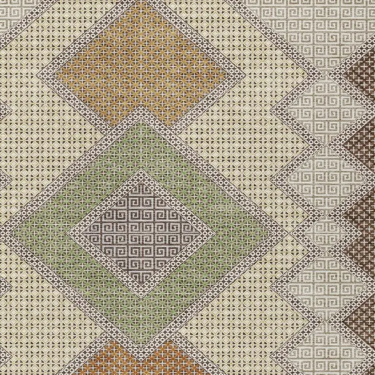 5' X 8' Brown Copper And Fern Green Geometric Washable Indoor Outdoor Area Rug